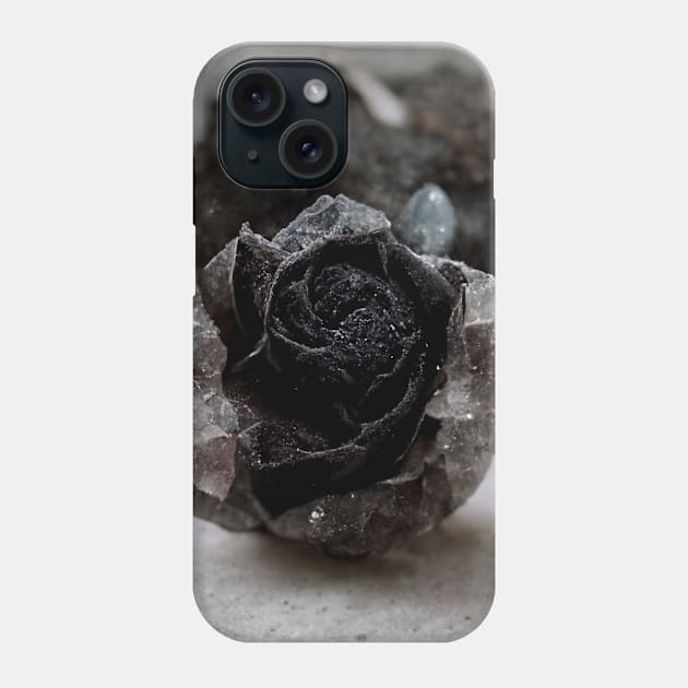 Black Druzy Quartz Rose Floral Flower Phone Case by Moon Art