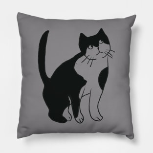 gray-white drawing in minimalistic style Bad cat Pillow