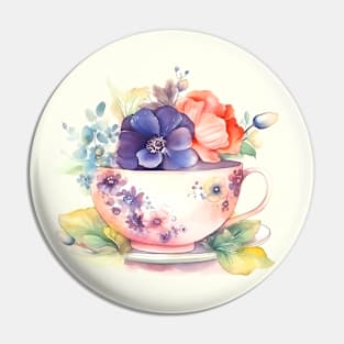 Whimsical Teacup with Flowers Pin