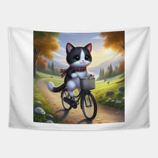 Cute cat on a bike Tapestry