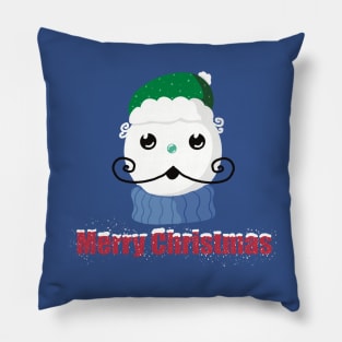 Funny snowman with mustache and carrot Pillow