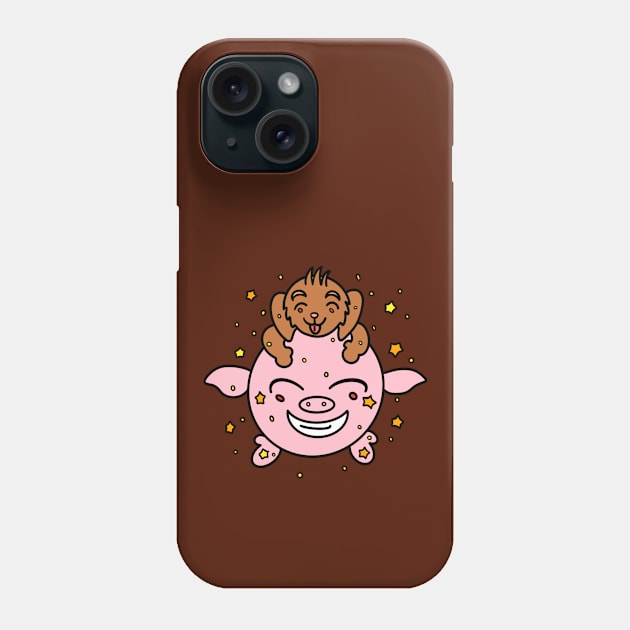 Cartoon puppy with funny pig Phone Case by Andrew Hau