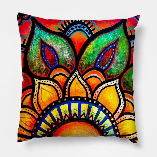 Sunburst Floral Mandala Pillow by Heartsake