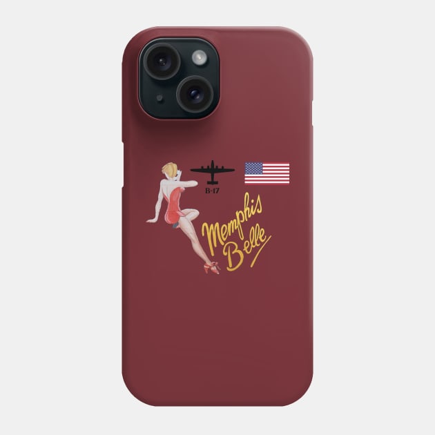 Memphis Belle WW2 Bomber Nose Art B-17 Flying Fortress American Flag Phone Case by Sneek661