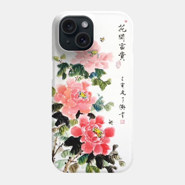 3 Peonies & 2 Bees Phone Case by Huluhua