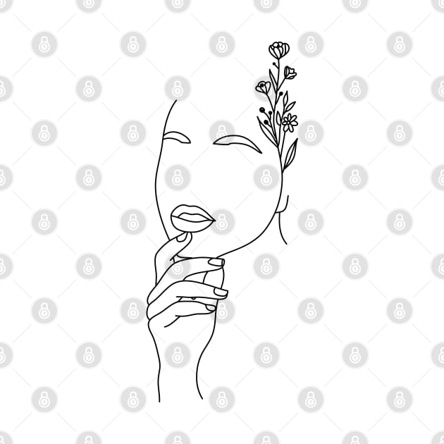 Simple woman's Face Flower Ear by MinimalLineARt