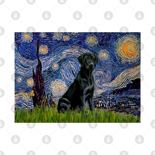 Black Labrador Retriever in Adaptation of Starry NIght by Van Gogh by Dogs Galore and More