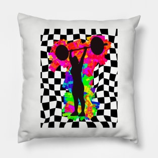 Female Weightlifter on Checkered Background Pillow