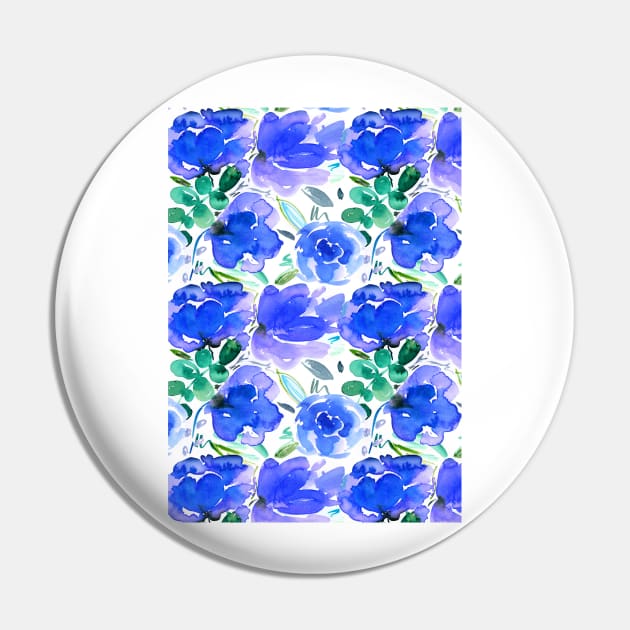 Big Blue Floral Pattern Pin by LThomasDesigns