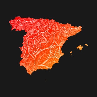 Colorful mandala art map of Spain with text in red and orange T-Shirt