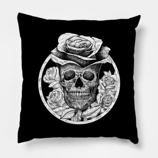 Skull head rose black and white Pillow