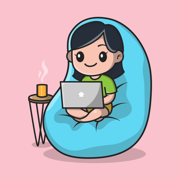 Cute Girl Working On Laptop Cartoon by Catalyst Labs