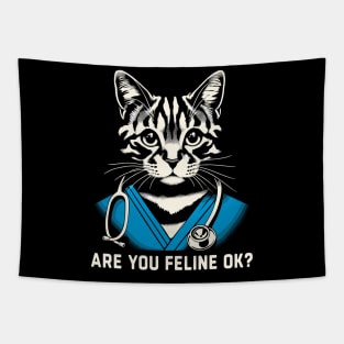 Are You Feline OK? Retro Cat Nurse Gifts Nurse Week Gifts Funny Nurse Tapestry