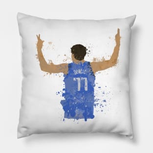 Luka Doncic Paint Splatter Art Pillow