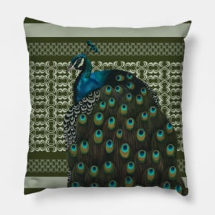 Vintage Peacock Portrait Pillow