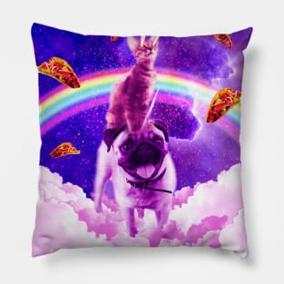 Cosmic Cat Riding Unicorn Pug Pillow