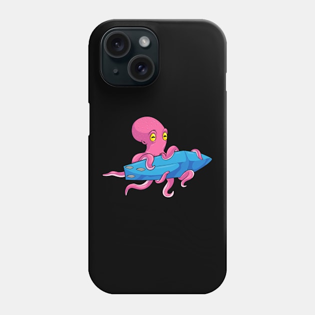 Octopus as Surfer with Surfboard Phone Case by Markus Schnabel