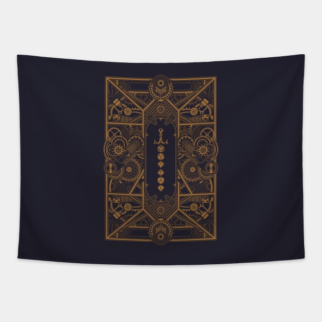 Steampunk Polyhedral Dice Sword Tapestry by pixeptional