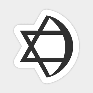 Combination of Star of David with Crescent religious symbols in black flat design icon Magnet