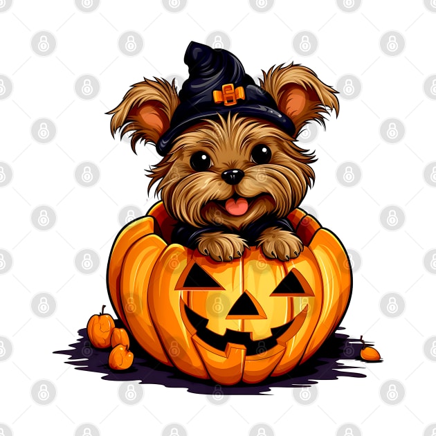 Yorkshire Terrier Dog inside Pumpkin #2 by Chromatic Fusion Studio