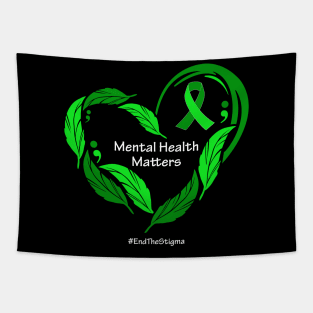 Mental health matters; feather heart, white type Tapestry