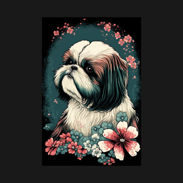 Super Cute Shih Tzu Portrait - Japanese style by KoolArtDistrict