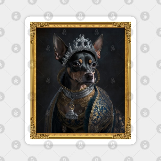 Black Mini Pinscher - Medieval Queen  (Framed) Magnet by HUH? Designs