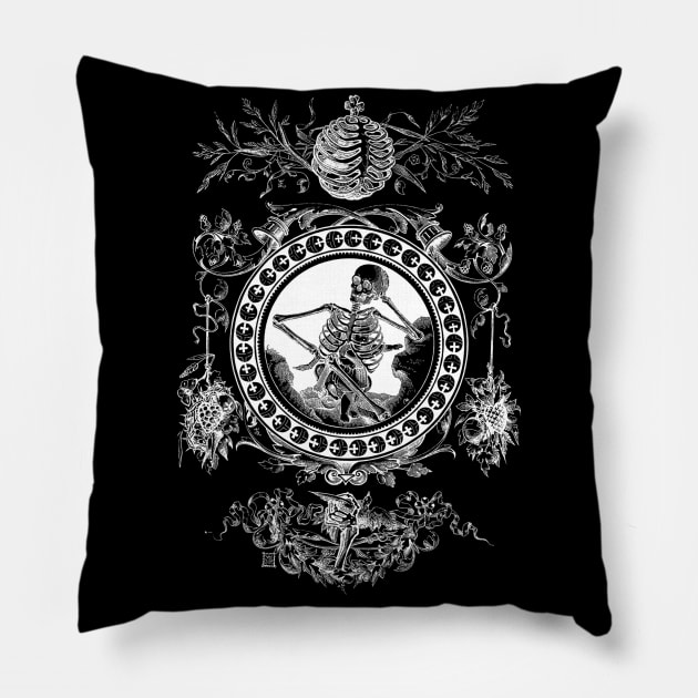 Skeleton Bones Death Illustration Vintage Victorian Pillow by ballhard