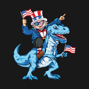 Uncle Sam Riding Dinosaur T Rex 4th Of July shirt T-Shirt