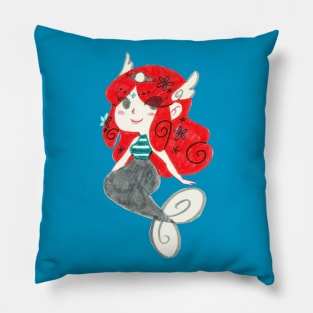 Red Haired Mermaid - Marker Drawing Pillow