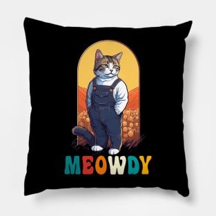 Funny Cat Farmer Meme Meow Howdy Meowdy Pillow