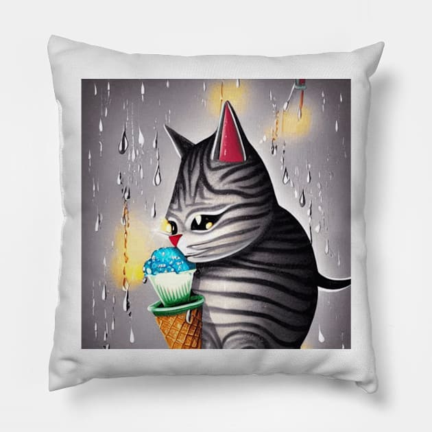 my happy cut cat love ice cream Pillow by jaml-12