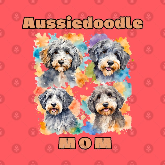 Aussiedoodle Mom Watercolor by Doodle and Things