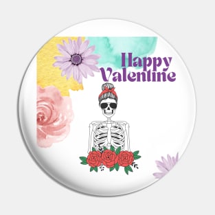 Happy Valentine, Funny Floral  Skeleton, Love Pin