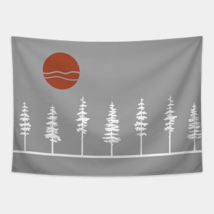 White Pine Tree Retro Sunset Tapestry