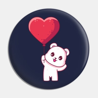 Cute polar bear holding love balloon Pin