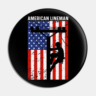 American Lineman USA Flag Electrician Lineman Funny Pin