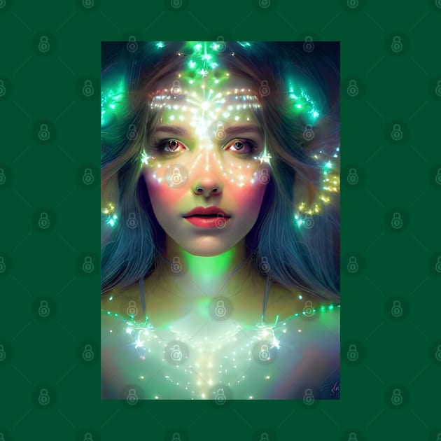 Glowing Green Stars - Goddess of Light Digital Fantasy Artwork by Christine aka stine1