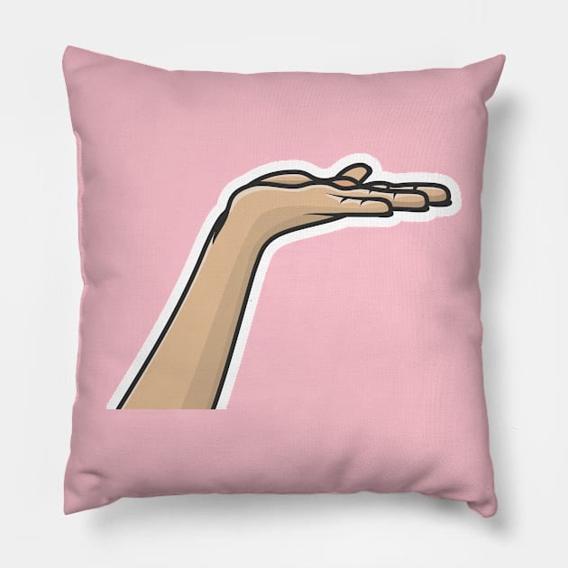 Human Hand of Young Man Showing Fingers Sticker vector illustration. People hand objects icon concept. Flat palm presenting product offer and giving gesture sticker design logo. Pillow by AlviStudio