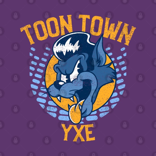 Saskatoon Toon Town Yxe - Blue & Yellow Cat-Dog by Stooned in Stoon