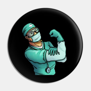 Strong Man Face-Mask Nurse Virus Flu Quarantine Pin