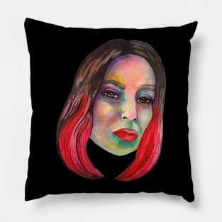 Colorful watercolor girl portrait Pillow