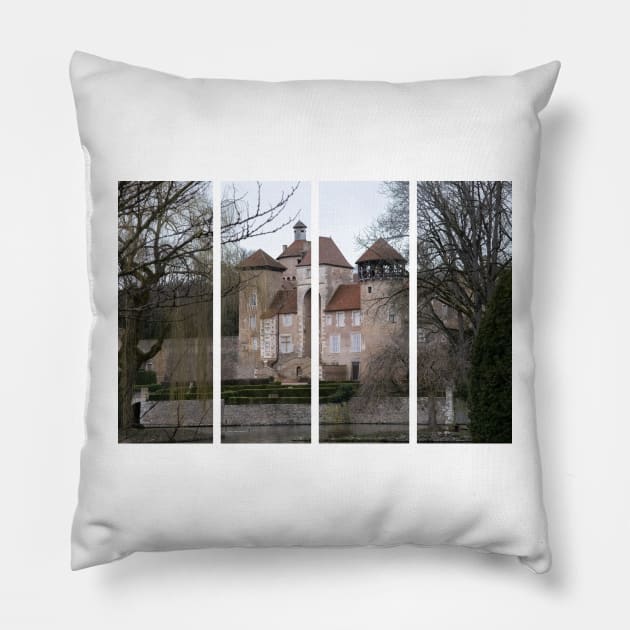 The castle of Sercy is a 12th-century castle in the Bourgogne-Franche-Comte. Cloudy winter day Pillow by fabbroni-art