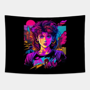 Retro 80s Japanese Manga Girl Synthwave Tapestry