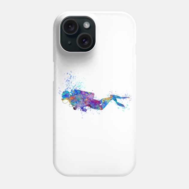 Scuba Diver Colorful Watercolor Phone Case by LotusGifts