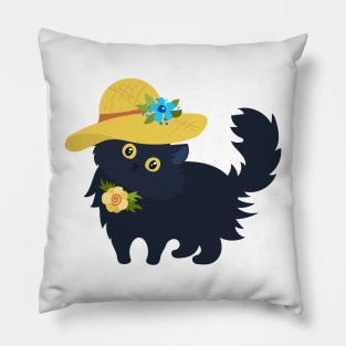 Black cat in a hat Pillow