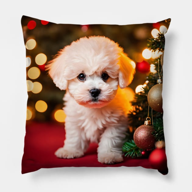 Cute Bichon Frise Puppy Dog Christmas Pillow by nicecorgi