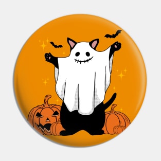 Ghost Cat with Pumpkin Halloween Pin