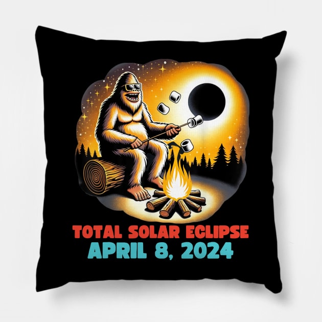 Solar Eclipse 2024 Bigfoot, April 8 2024, Funny Eclipse Event 2024 Pillow by artbyhintze