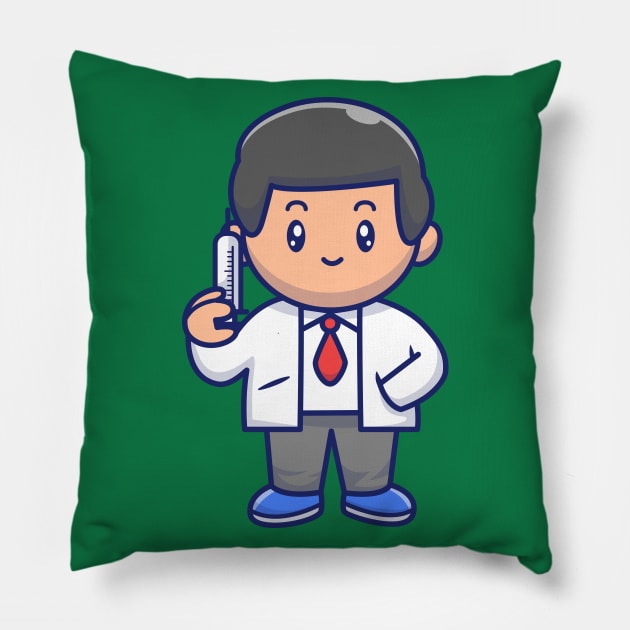 Cute Doctor Holding Injection Cartoon Pillow by Catalyst Labs